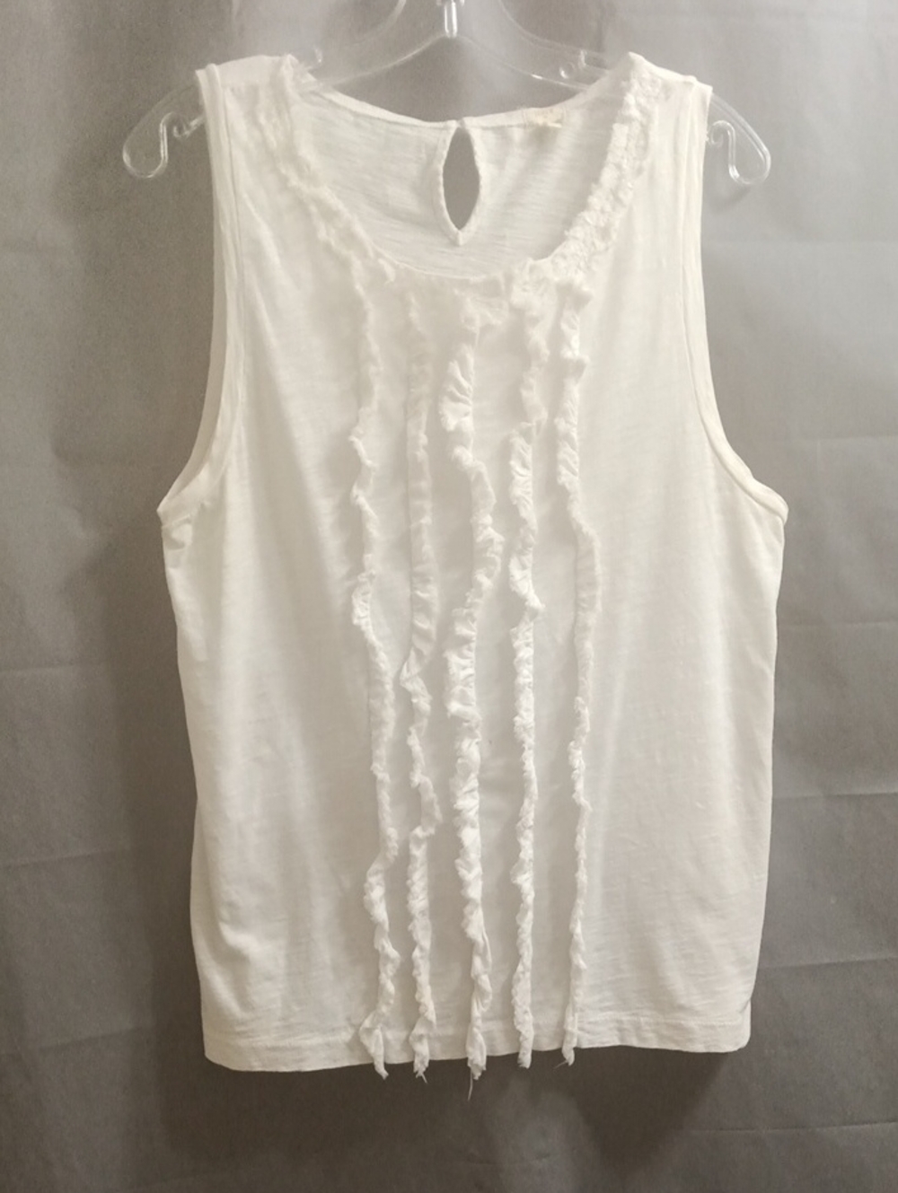 Sleeveless White Ruffle-Front Tank Top